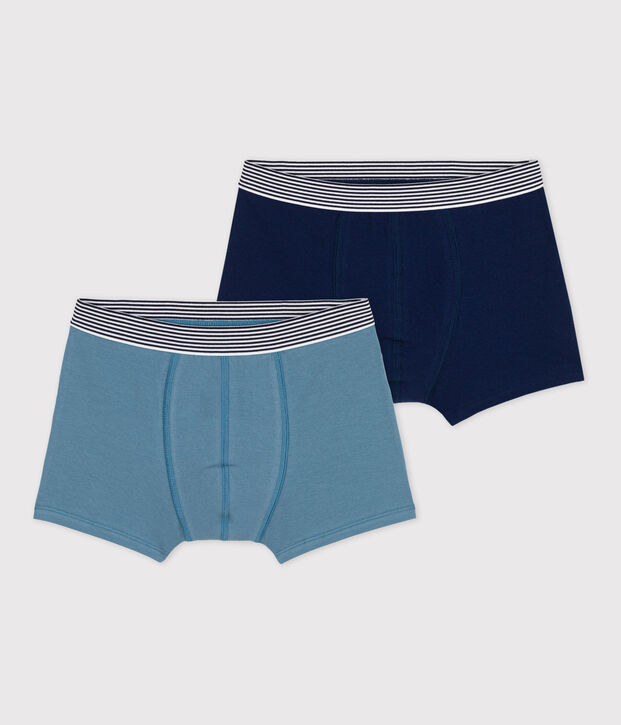 Lot de 2 boxers unis gar&ccedil;on en coton et &eacute;lasthanne multicouleur