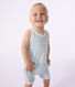 Combinaison courte sans manches b&eacute;b&eacute; en coton bouclette &eacute;ponge &agrave; rayures
