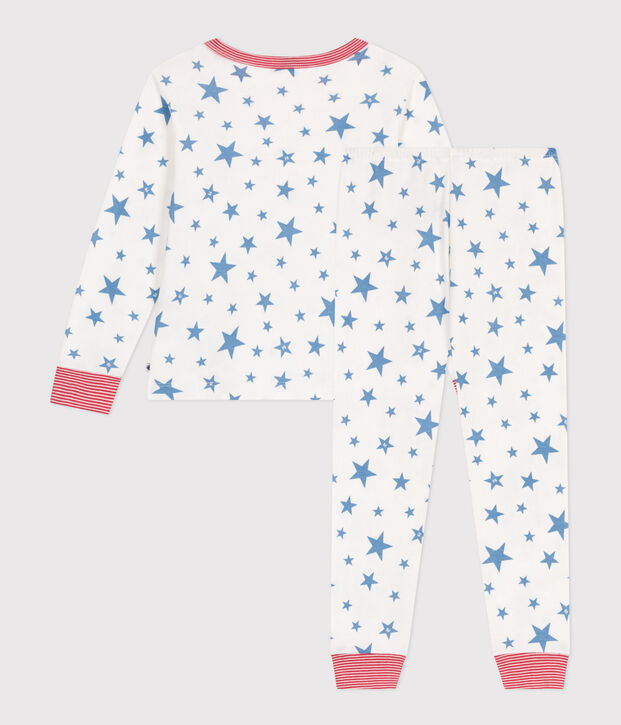 Pyjama enfant en coton imprim&eacute; &eacute;toiles blanc/bleu
