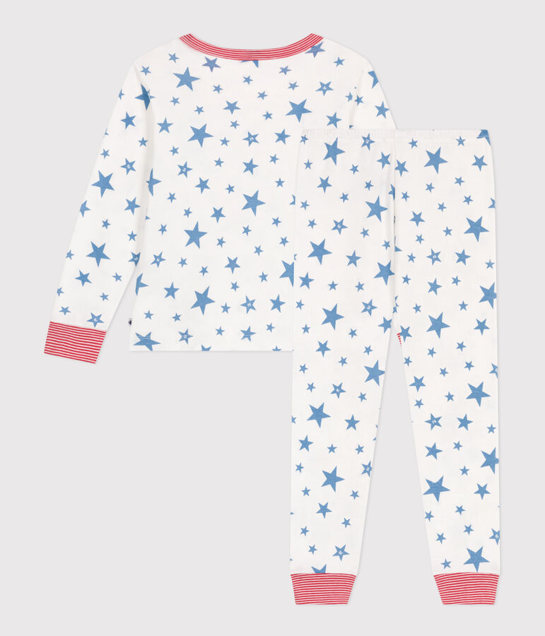 Pyjama enfant en coton imprim&eacute; &eacute;toiles blanc MARSHMALLOW/bleu ALASKA