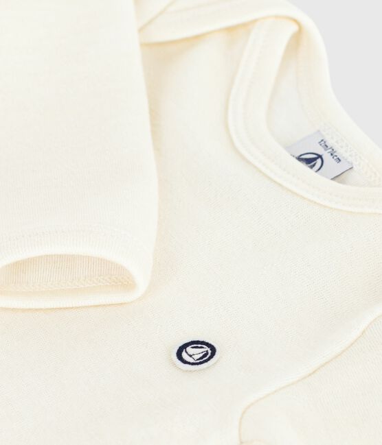 Body manches longues  bébé en laine et coton ECRU 08163