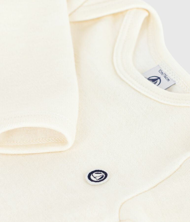 Body manches longues  b&eacute;b&eacute; en laine et coton beige ECRU 08163