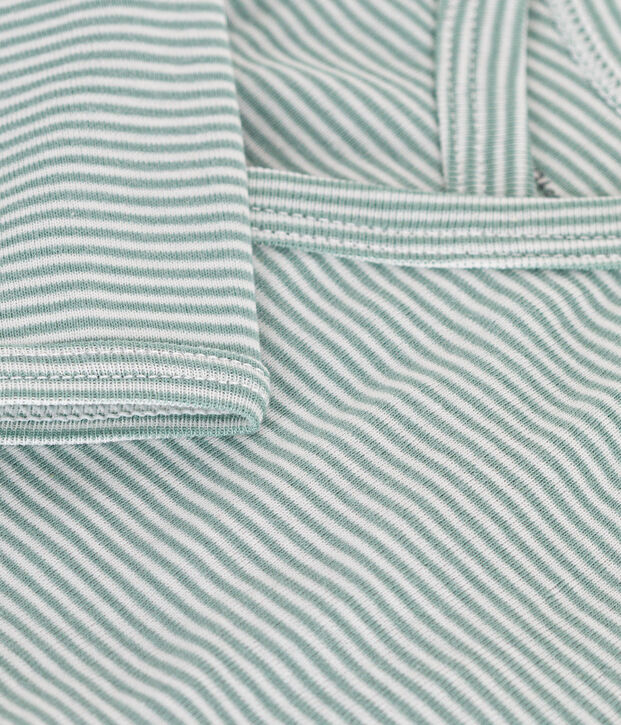 Body crois&eacute;s manches longues en coton b&eacute;b&eacute; vert/blanc
