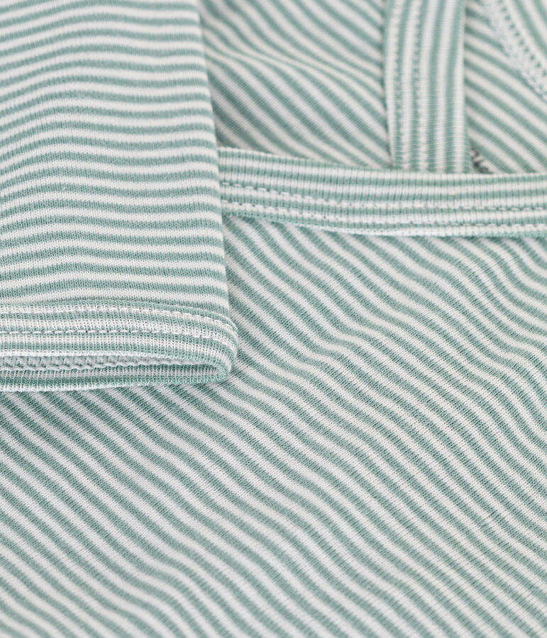 Body crois&eacute;s manches longues en coton b&eacute;b&eacute; vert/blanc