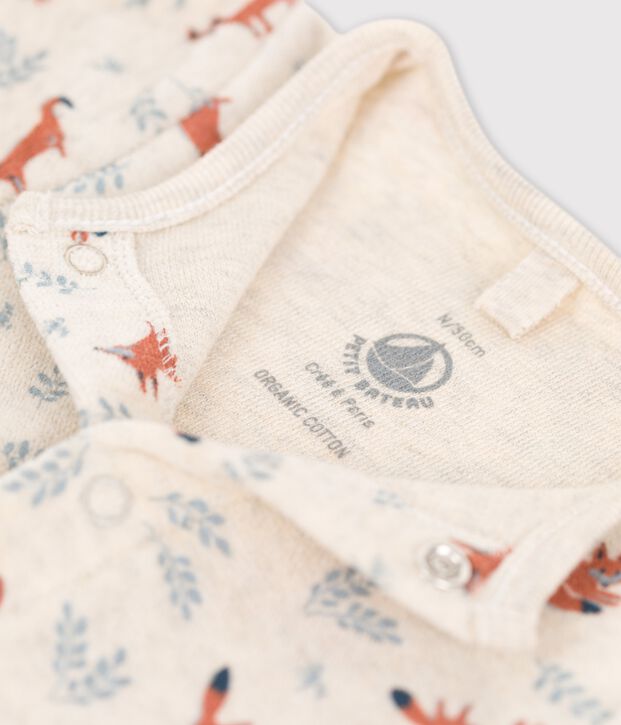 Dors-bien b&eacute;b&eacute; en velours biologique imprim&eacute; beige/blanc