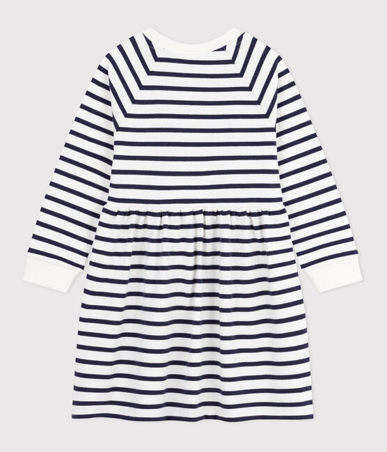 Robe enfant en coton manches longues à rayures blanc MARSHMALLOW/bleu SMOKING