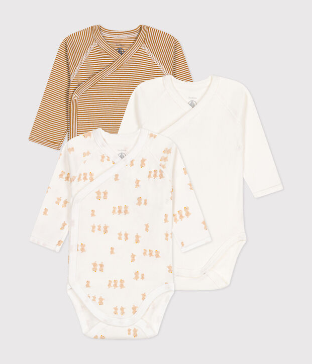 Lot de 3 bodies crois&eacute;s manches longues en coton b&eacute;b&eacute; multicouleur