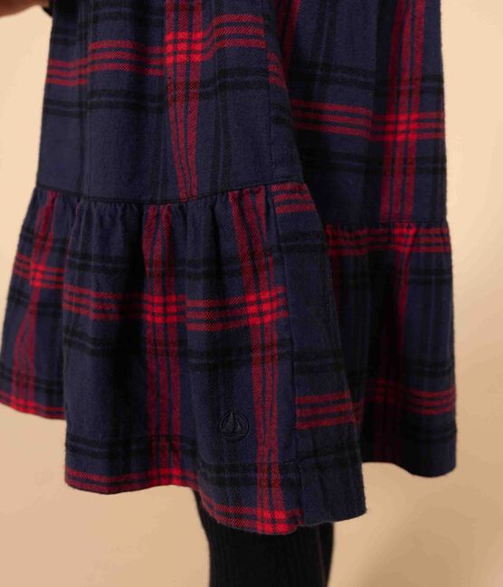 Robe à carreaux manches longues en flanelle de coton à carreaux enfant fille bleu SMOKING/blanc MULTICO