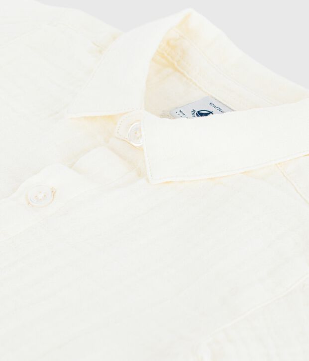 Chemise b&eacute;b&eacute; en coton &agrave; manches courtes, unie blanc