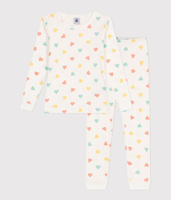 Pyjama très ajusté enfant en coton imprimé blanc MARSHMALLOW/blanc MULTICO