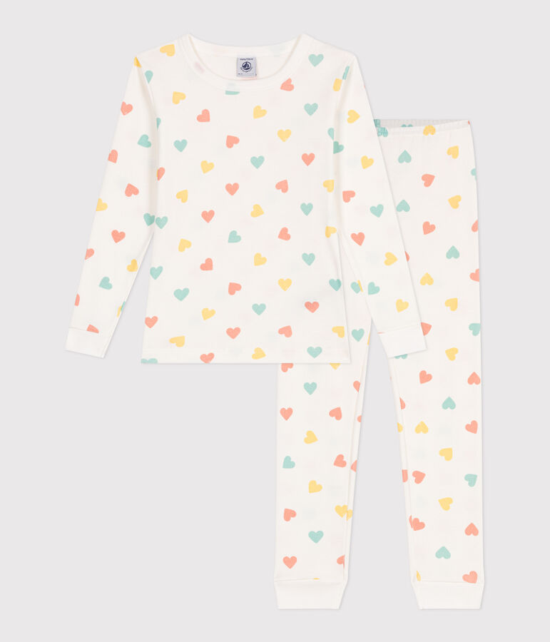 Pyjama tr&egrave;s ajust&eacute; enfant en coton imprim&eacute; blanc MARSHMALLOW/blanc MULTICO