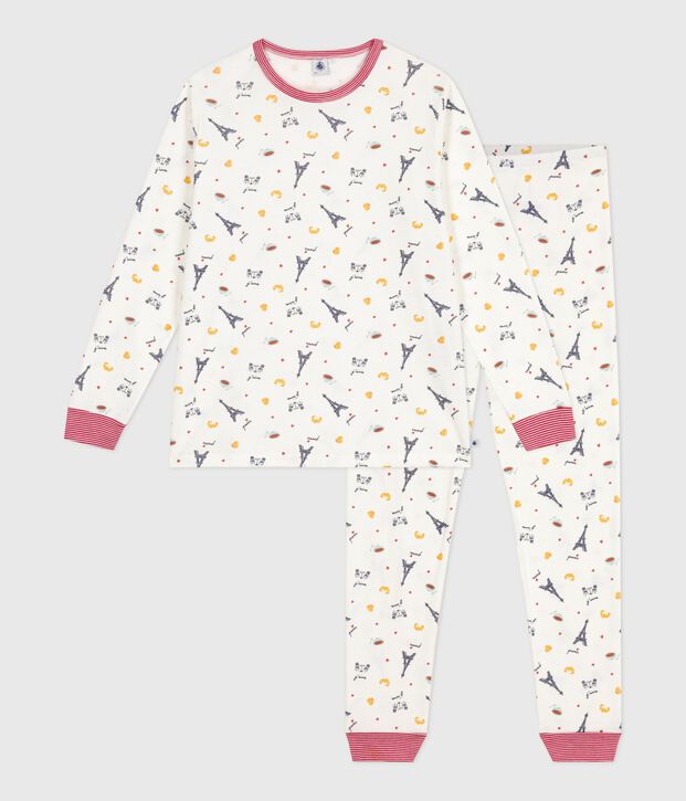 Pyjama enfant en coton imprim&eacute; Paris blanc/multicouleur