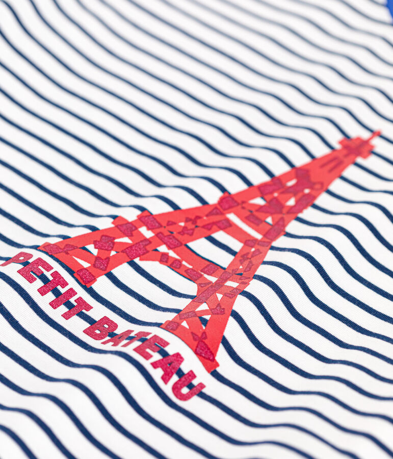 Tee-shirt Le Droit col rond en coton femme blanc MARSHMALLOW/bleu MEDIEVAL