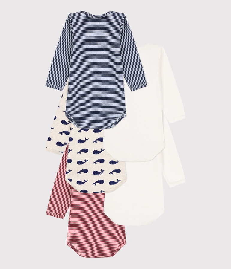 Lot de 5 bodies manches longues baleine b&eacute;b&eacute; en coton multicouleur