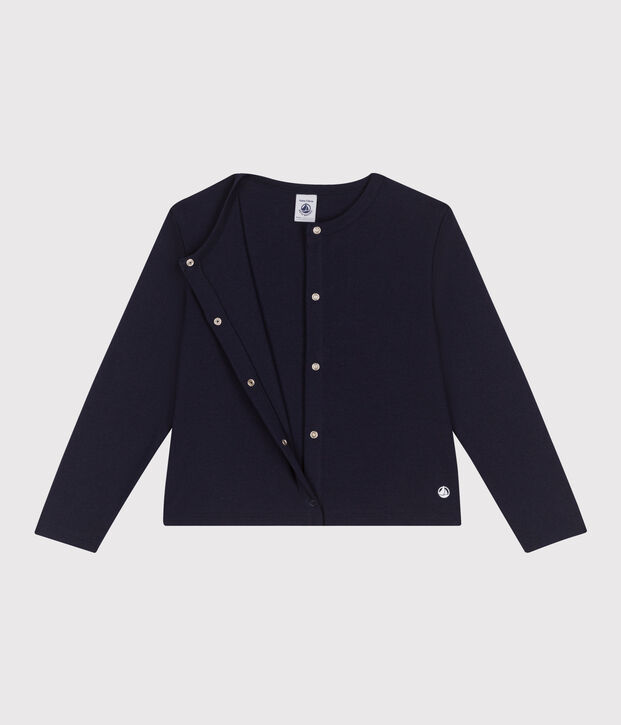 Cardigan enfant en coton uni bleu