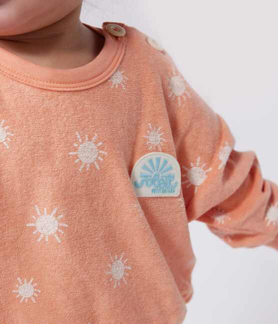Sweat bébé en coton éponge, imprimé soleils orange ABRICOT/ MARSHMALLOW