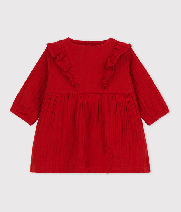 Robe manches longues b&eacute;b&eacute; en gaze de coton rouge