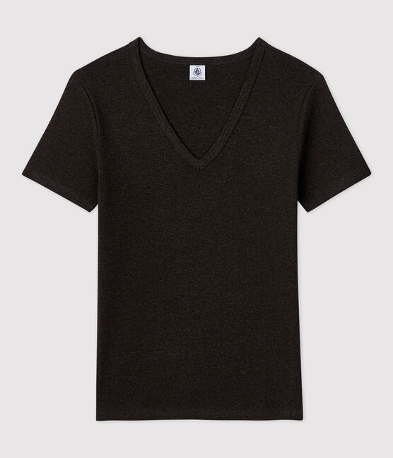 Tee-shirt L'ICONIQUE col V en coton bio Femme gris CITY CHINE