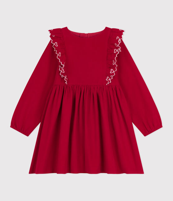 Robe enfant manches longues en velours unie rouge TERKUIT