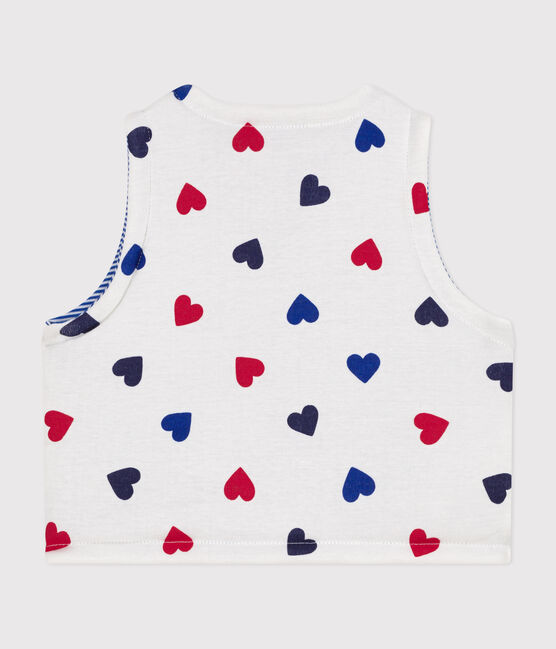 GILET SANS MANCHE REVERSIBLE EN COTON BÉBÉ blanc MARSHMALLOW/blanc MULTICO