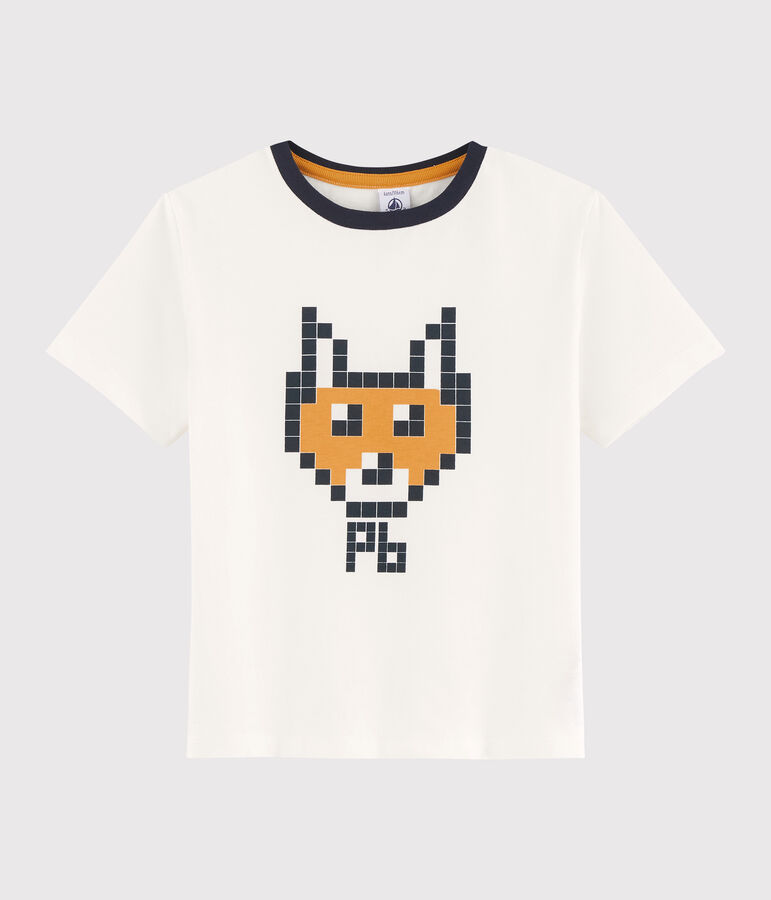 Tee shirt s&eacute;rigraphi&eacute; enfant gar&ccedil;on blanc MARSHMALLOW