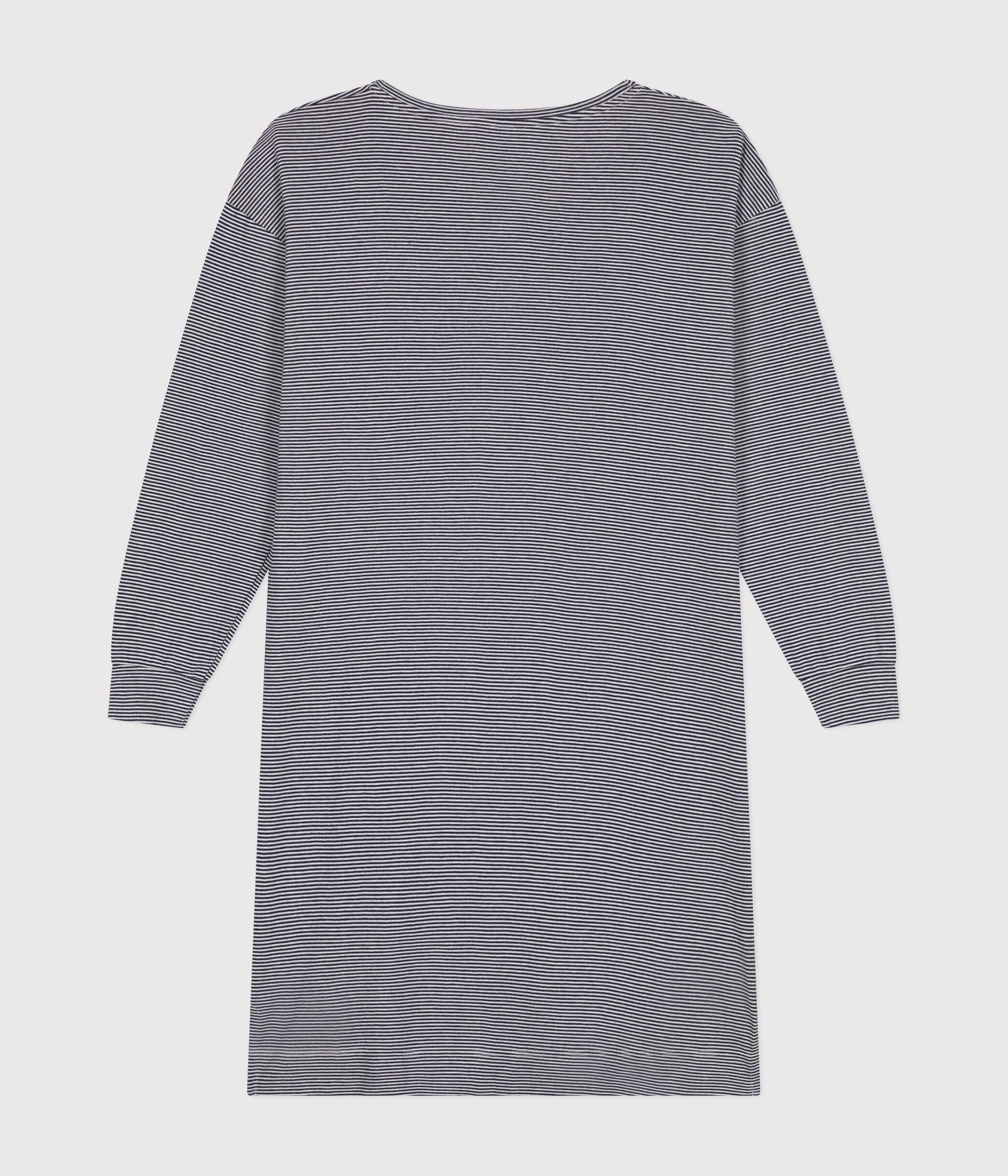 Chemise De Nuit Femme Petit Bateau Manches Longues - Côte 1x1 Rayée - Ouverture Pressions Devant - 6
