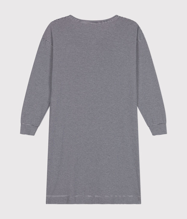 Chemise de nuit en coton ray&eacute; femme bleu/blanc