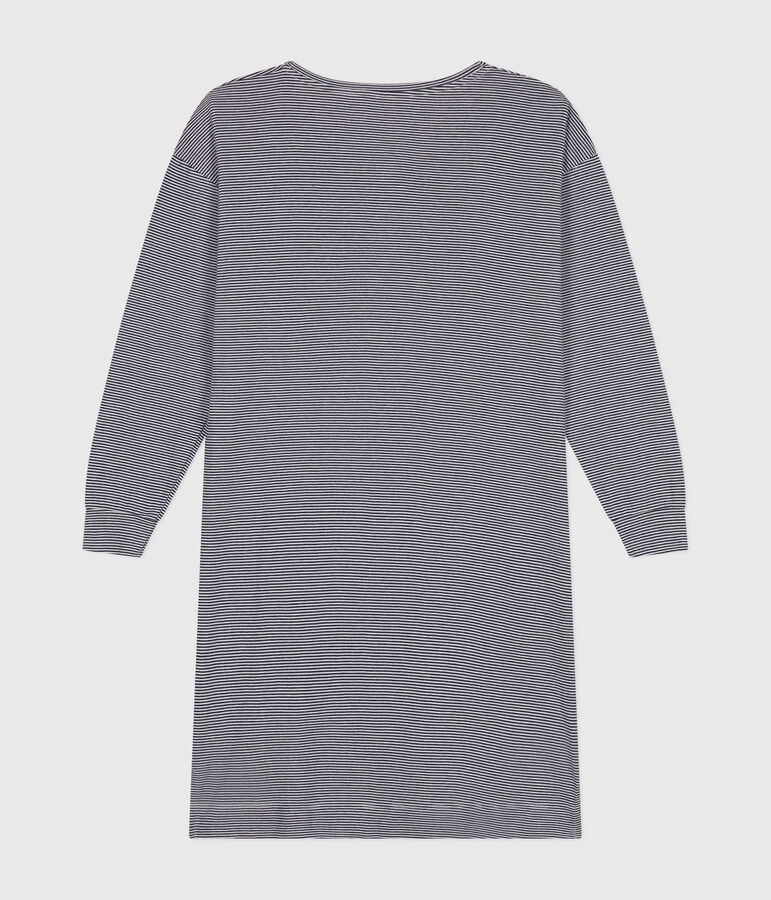 Chemise de nuit en coton ray&eacute; femme bleu SMOKING/blanc MARSHMALLOW