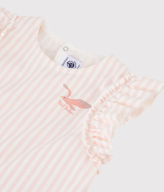 Tee-shirt manches courtes en jersey enfant fille rose MINOIS/blanc MARSHMALLOW