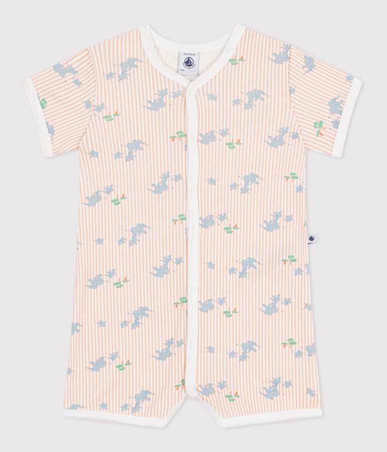 Combinaison courte b&eacute;b&eacute; en coton imprim&eacute; animaux blanc MARSHMALLOW/blanc MULTICO