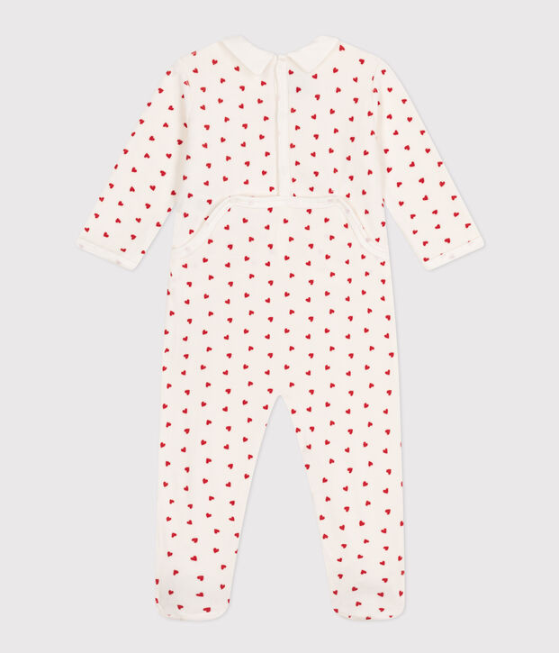 Pyjama b&eacute;b&eacute; coeurs en velours blanc/rouge