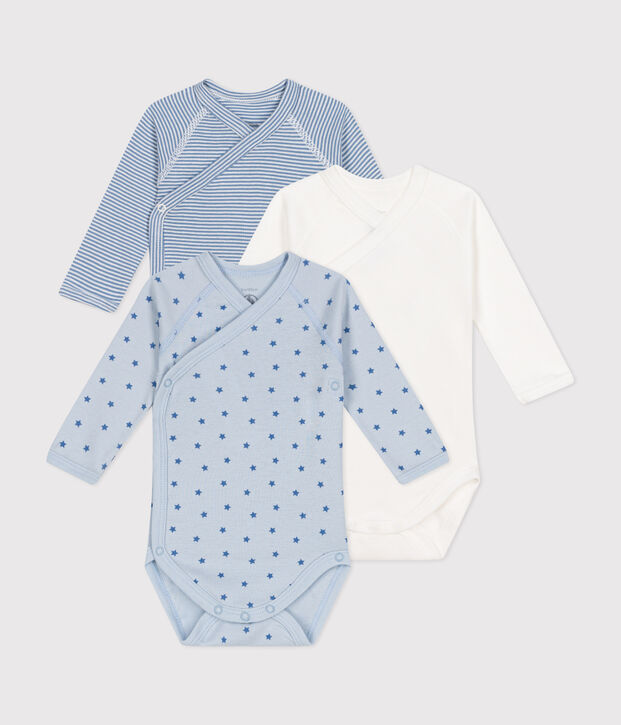 Lot de 3 bodies crois&eacute;s manches longues en coton b&eacute;b&eacute; multicouleur