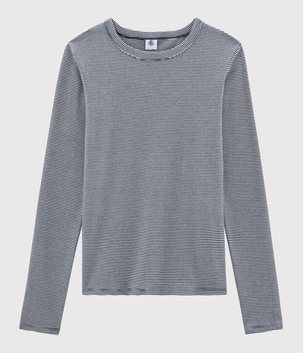 T-shirt col rond iconique en coton ray&eacute; Femme bleu/blanc