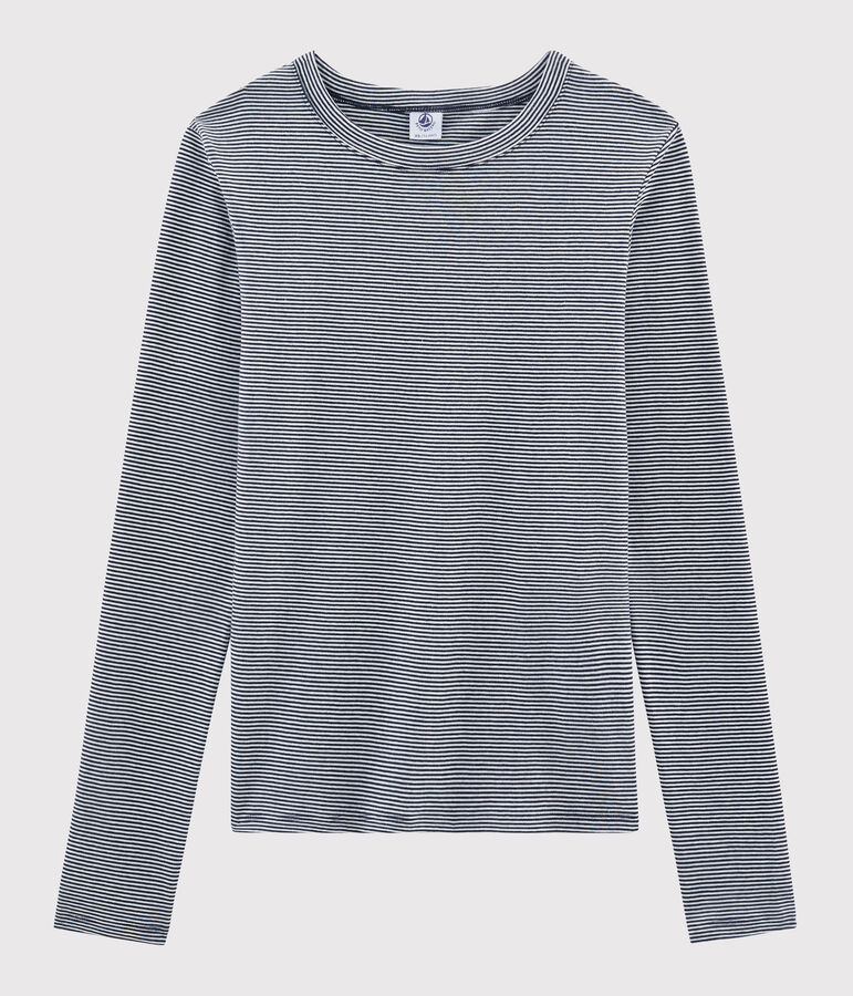 T-shirt col rond iconique en coton ray&eacute; Femme bleu/blanc