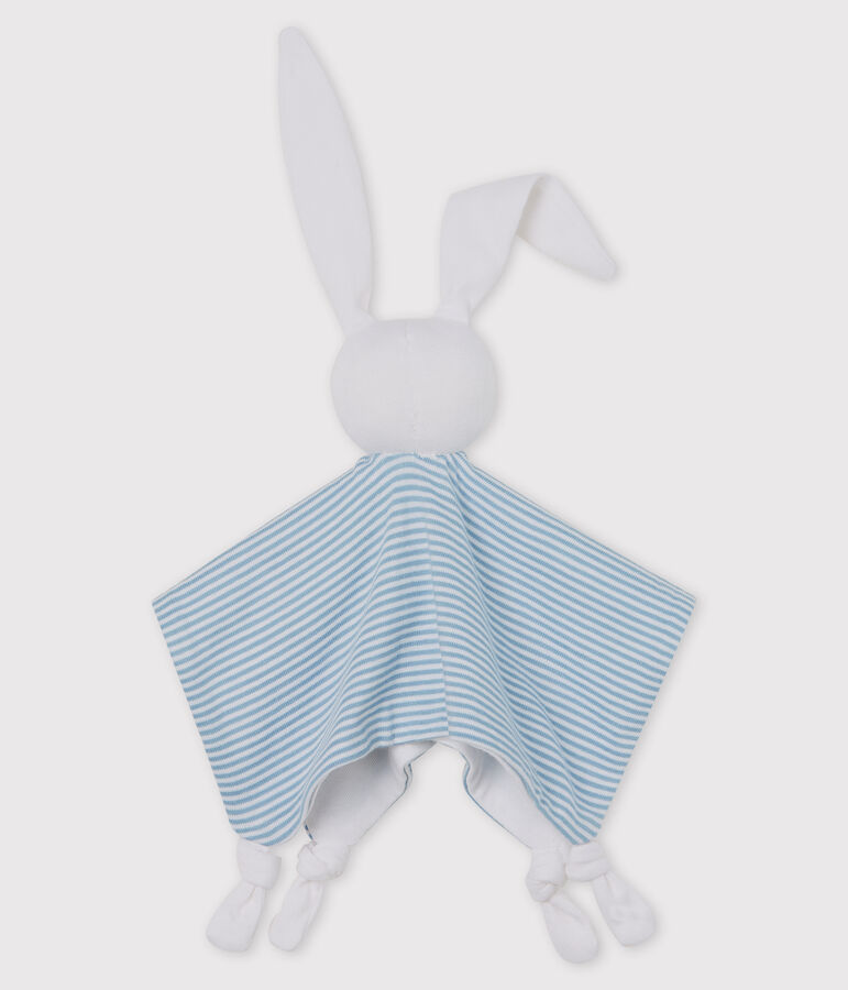 Doudou lapin b&eacute;b&eacute; en c&ocirc;te bleu ACIER/blanc MARSHMALLOW