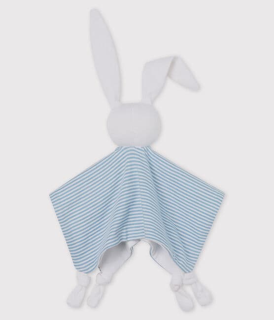 Doudou lapin bébé en coton bleu ACIER/blanc MARSHMALLOW