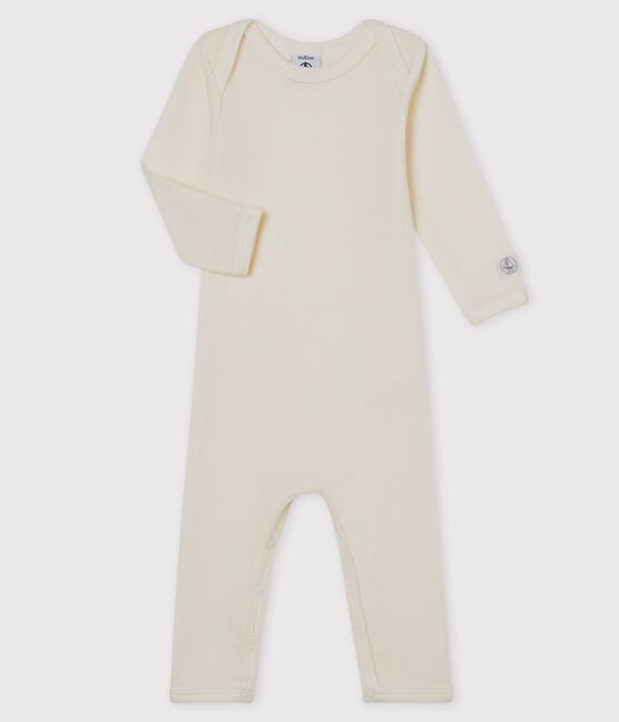 Body manches longues bébé en laine et coton blanc MARSHMALLOW