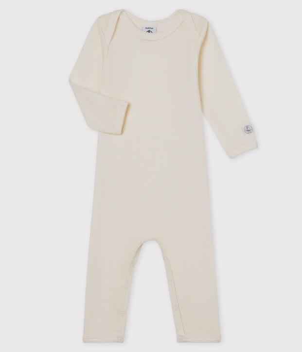 Body manches longues b&eacute;b&eacute; en laine et coton blanc