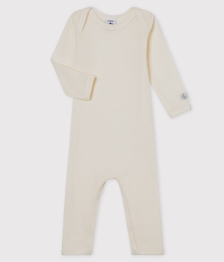 Body manches longues b&eacute;b&eacute; en laine et coton blanc