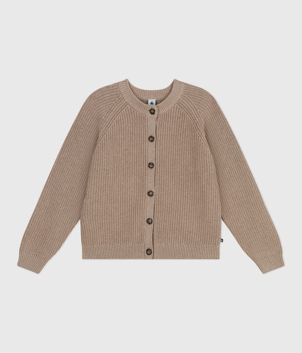 Cardigan femme en laine et coton uni marron