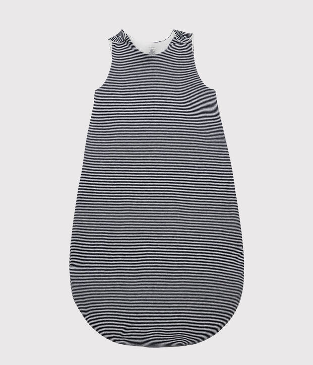 Gigoteuse ray&eacute;e b&eacute;b&eacute; en velours de coton biologique bleu/blanc
