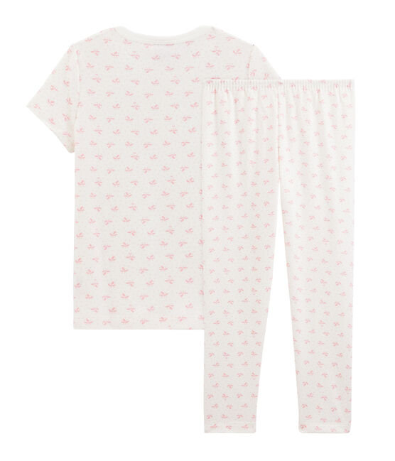 Pyjama fleurs petite fille en côte blanc MARSHMALLOW/rose GRETEL
