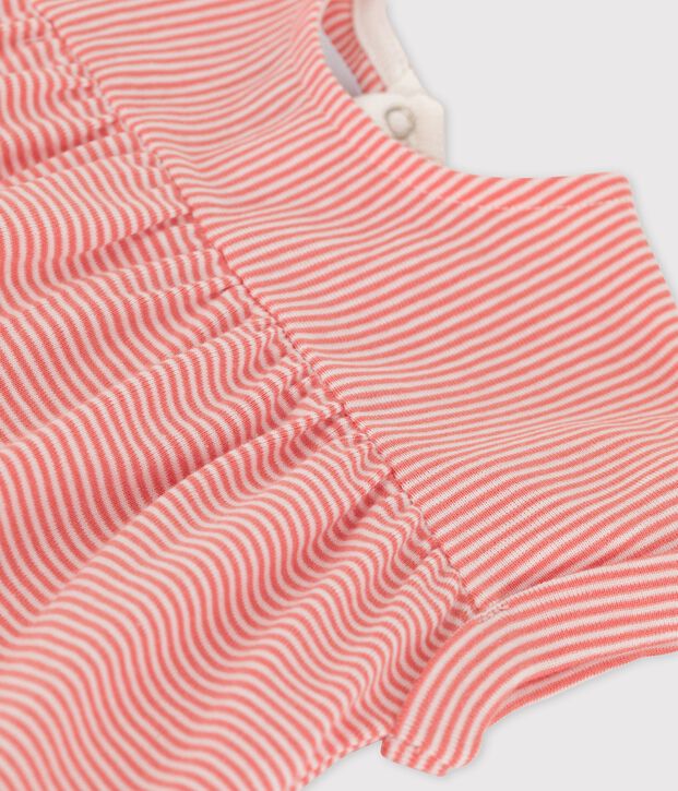 Blouse manches courtes en coton bio b&eacute;b&eacute; rose/blanc