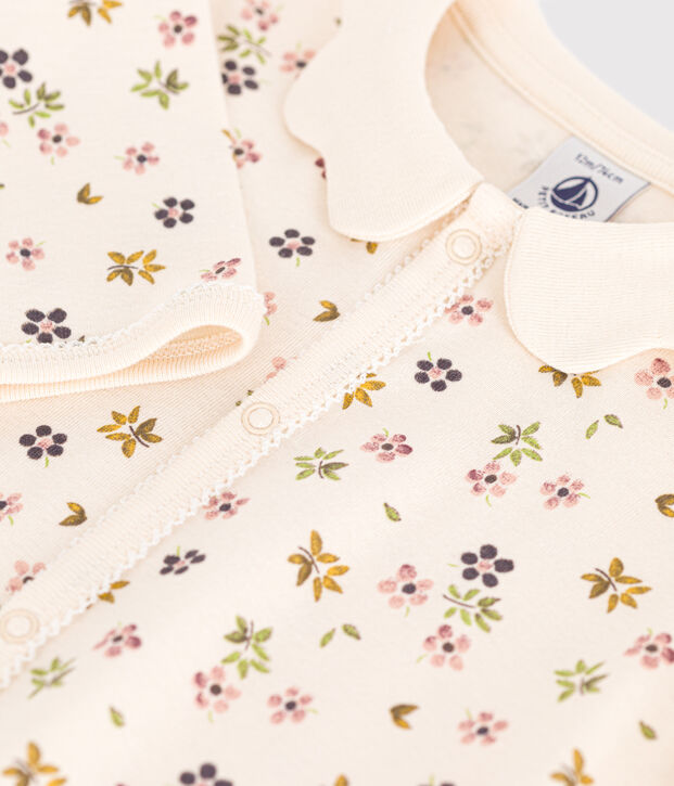 Pyjama sans pieds imprim&eacute; fleurs en coton b&eacute;b&eacute; &eacute;cru/multicouleur