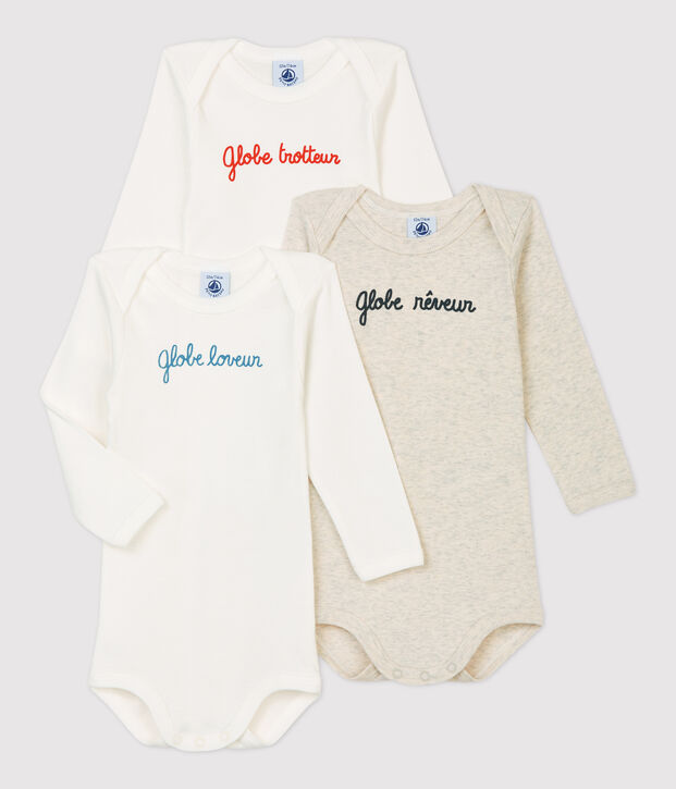 Lot de 3 bodies b&eacute;b&eacute; en coton biologique. multicouleur