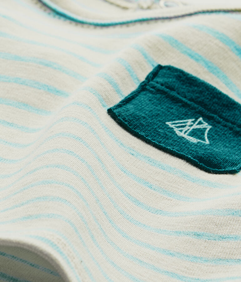 T-shirt b&eacute;b&eacute; gar&ccedil;on manches courtes ray&eacute; blanc FETA/vert ADVENTURE