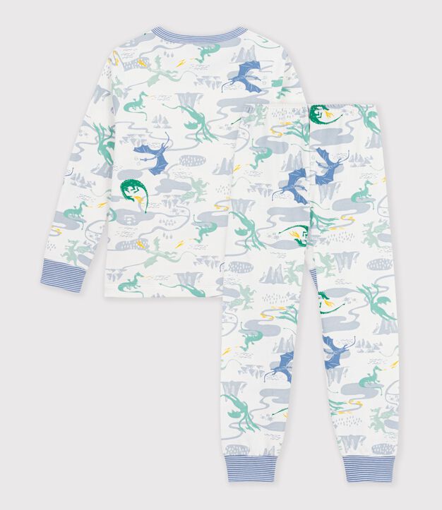 Pyjama enfant en molleton imprim&eacute; dragons blanc/multicouleur