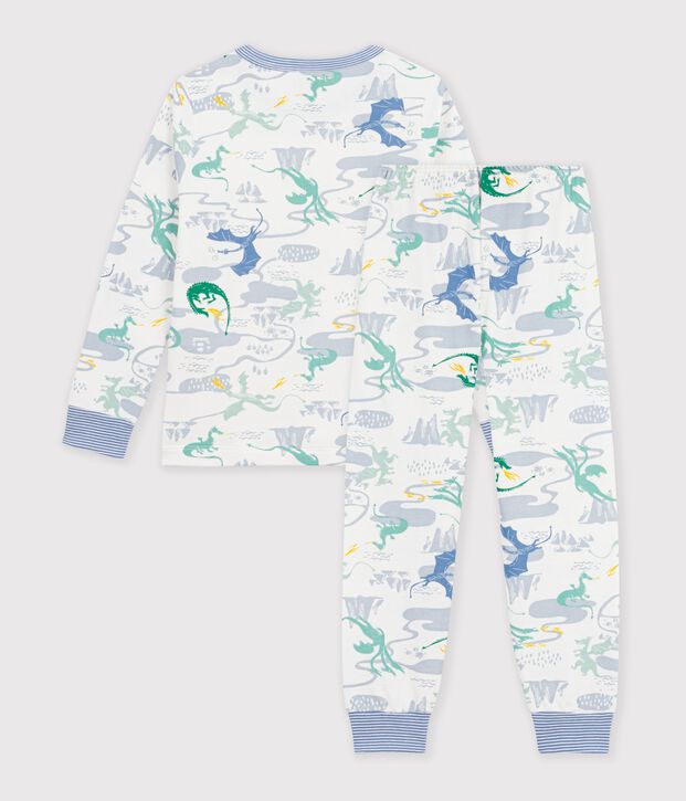 Pyjama enfant en molleton imprim&eacute; dragons blanc/multicouleur