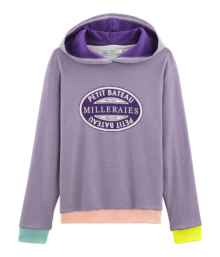 Sweat &agrave; capuche femme violet/blanc