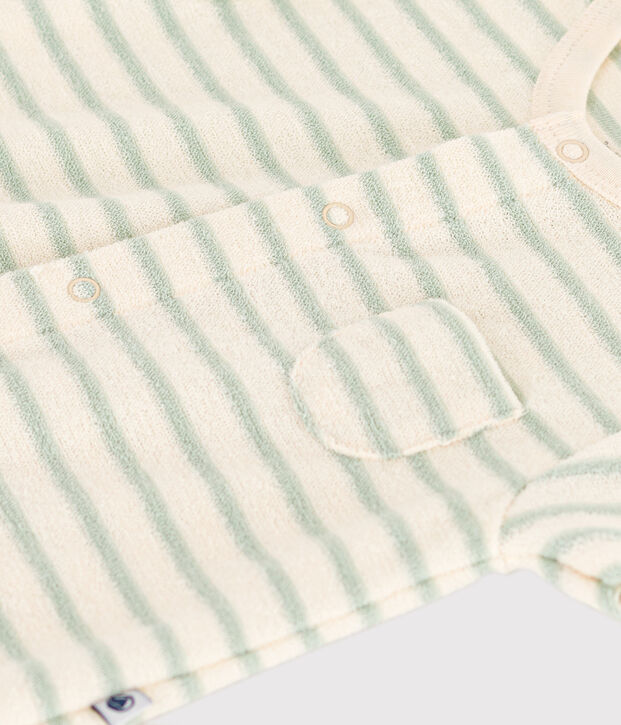 Combinaison courte en bouclette &eacute;ponge b&eacute;b&eacute; &eacute;cru/vert